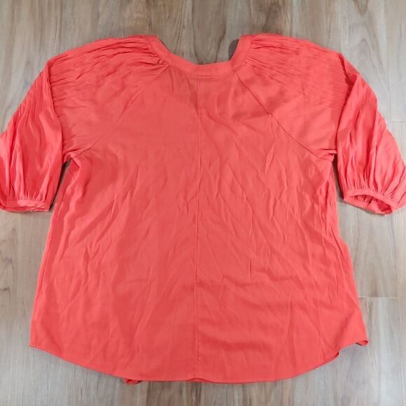 🔹️Ava & Viv Orange Gauzy Vneck Blouse w/Mandarin Collar 3X - Picture 2 of 9